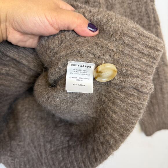 Cozy Earth Oversized Cardigan Sweater Yak Alpaca Merino Wool Brown $375 - M - Picture 5 of 9
